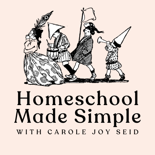pale pink background with picture of four children walking in a parade above the title of the Homeschool Made Simple podcast